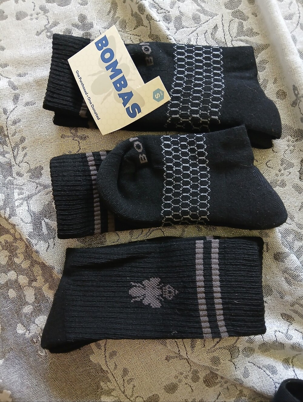 Bombas Size Small Black Crew Socks with Gray Accents - Pack of 3